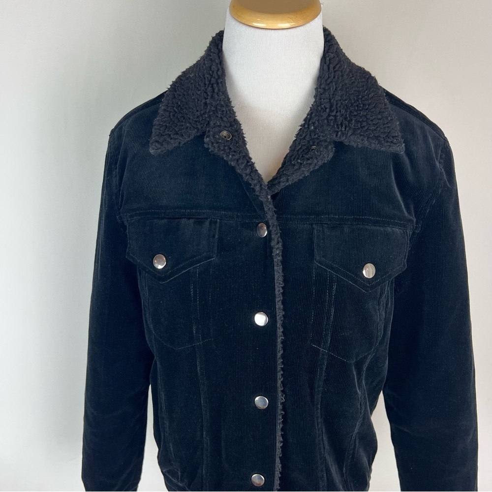 Jenni Kayne Black Velvet Corduroy Faux Sherpa Button Front Jacket Size XS - Picture 6 of 10